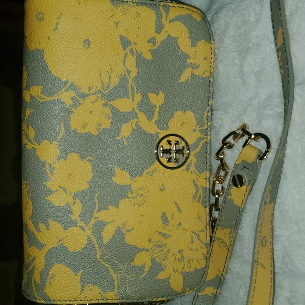 Tory Burch Yellow Floral Print Crossbody Bag on Gray
